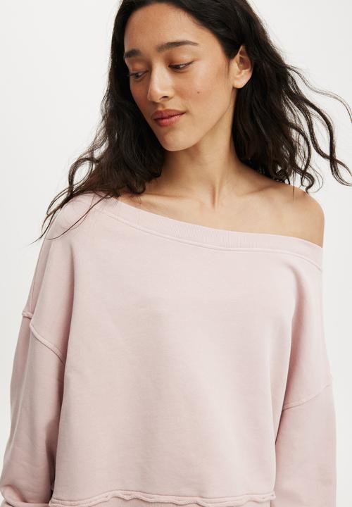 Cotton On - Off shoulder sweatshirt - washed spellbound pink spray