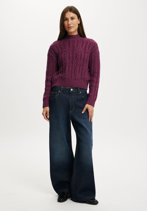 Cotton On - Extended neck cable knit - fig noir