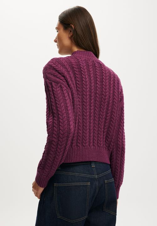 Cotton On - Extended neck cable knit - fig noir