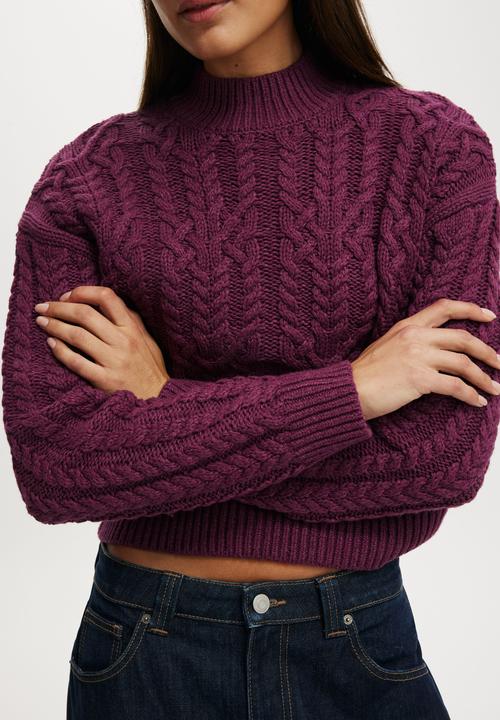 Cotton On - Extended neck cable knit - fig noir