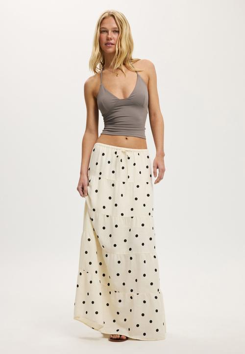Cotton On - Haven multi tiered maxi skirt - sami polka dot gardenia