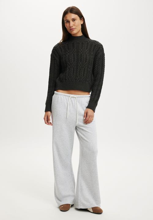 Cotton On - Extended neck cable knit - charcoal marle