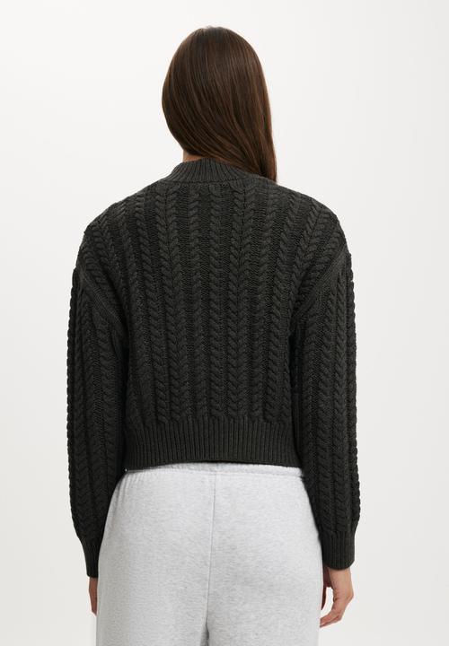 Cotton On - Extended neck cable knit - charcoal marle