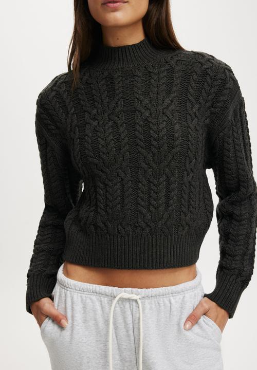 Cotton On - Extended neck cable knit - charcoal marle