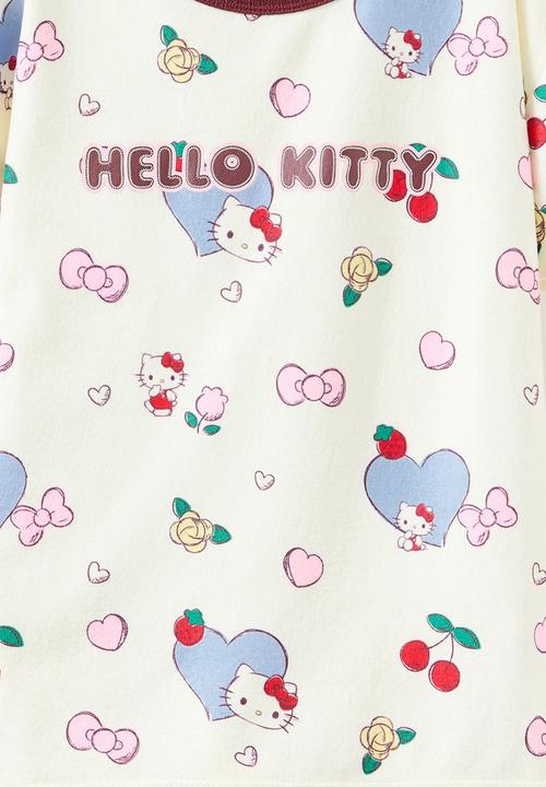 Cotton On - Dani Short Sleeve Pyjama Set -Lcn san Dark Vanilla /Hello Kiity Hearts
