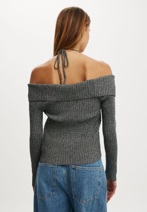 Cotton On - Button down off shoulder knit - black twist