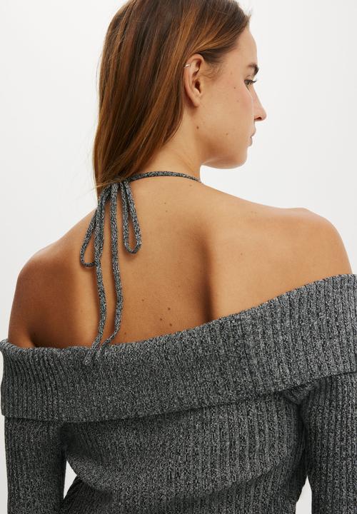 Cotton On - Button down off shoulder knit - black twist