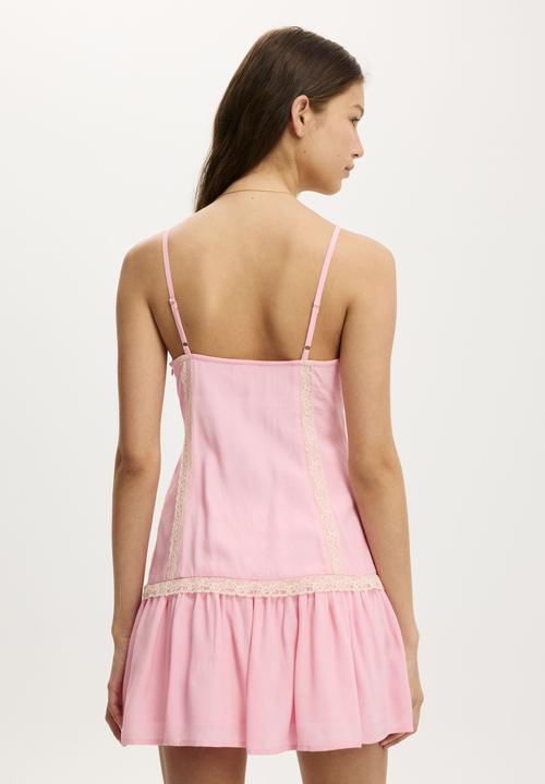 Emme Lace Trim Mini Dress - Sweetpea pink