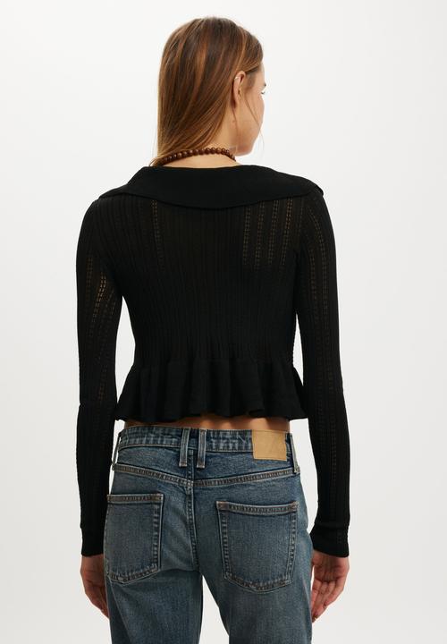 Cotton On - Ruffle knit cardi - black