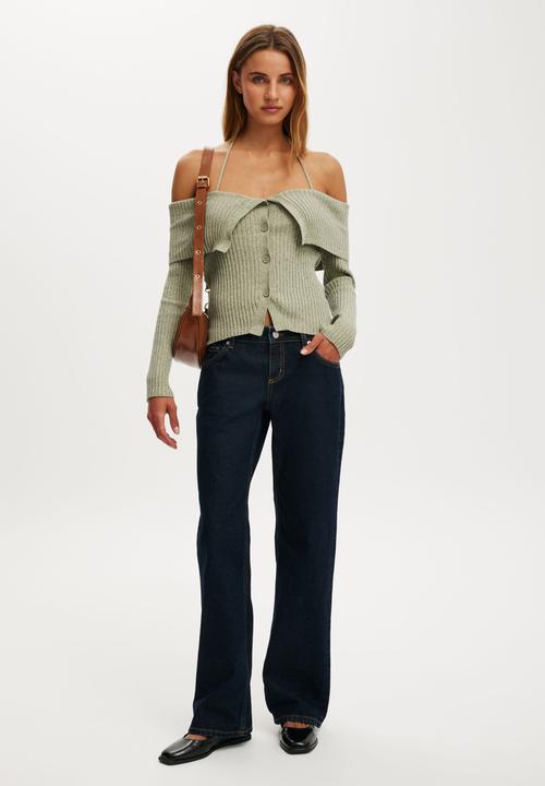 Cotton On - Button down off shoulder knit - frosted lime twist