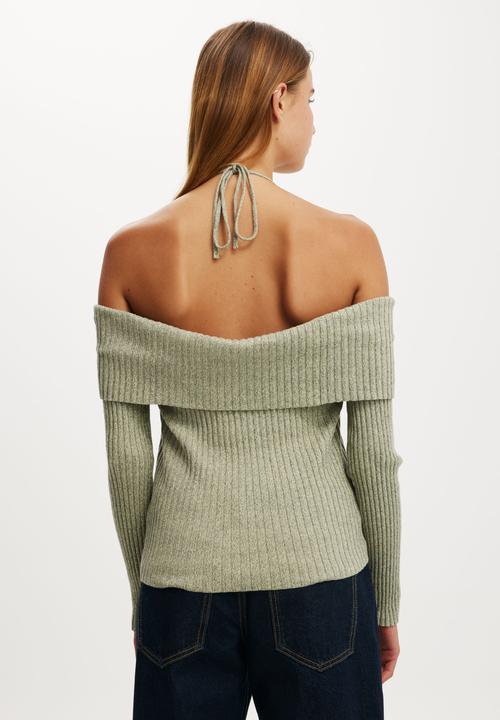 Cotton On - Button down off shoulder knit - frosted lime twist