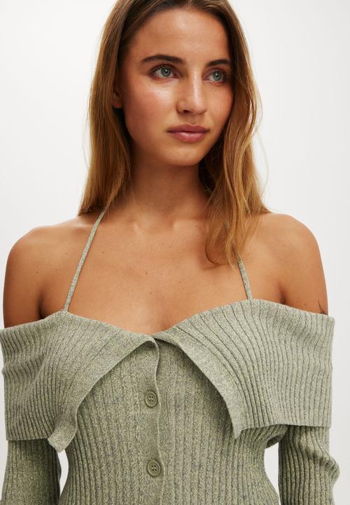 Cotton On - Button down off shoulder knit - frosted lime twist