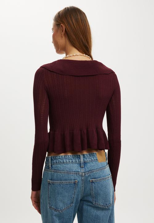 Cotton On - Ruffle knit cardi - sour cherry