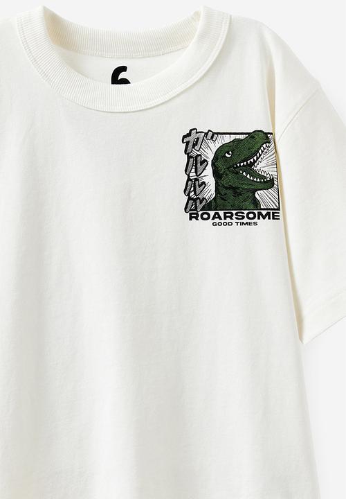 Cotton On - Jonny Short Sleeve Graphic Print Tee - Vanilla/Roarsome Good Times