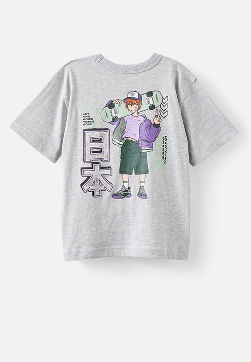Cotton On - Jonny Short Sleeve Graphic Print Tee - Grey Marle/Skate Play