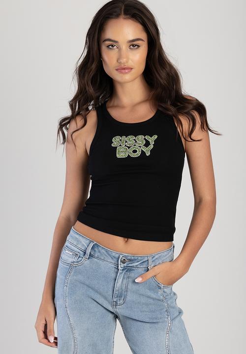 Sun Daze Vest With Green Bling Transfer - Black