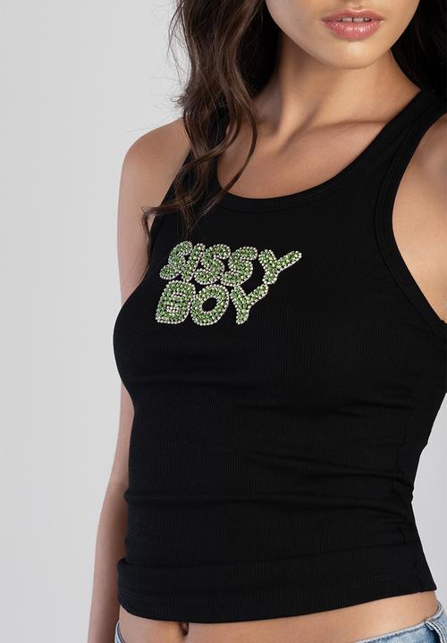 SISSY BOY - Sun Daze Vest With Green Bling Transfer - Black