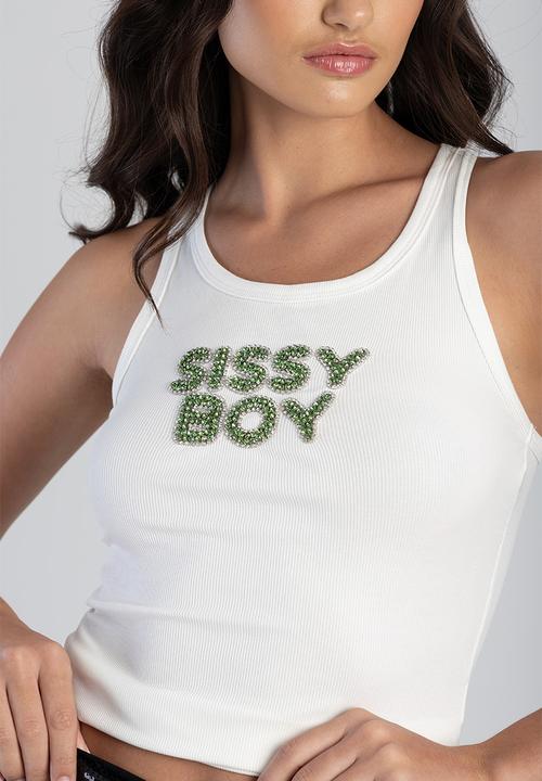 SISSY BOY - Sun Daze Vest With Green Bling Transfer - White