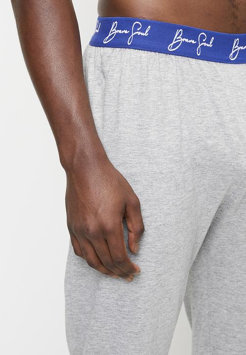 Brave Soul - Loungewear Pant - Light Grey Marl/ Royal/ Optic White