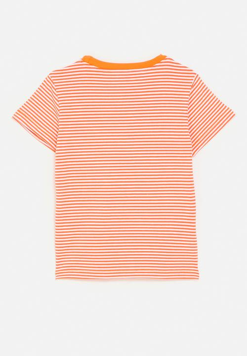 Pop Candy - Candy striped tee with multi detail dino graphic - orange