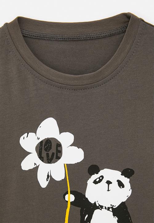 Pop Candy - Panda graphic tee - grey brown