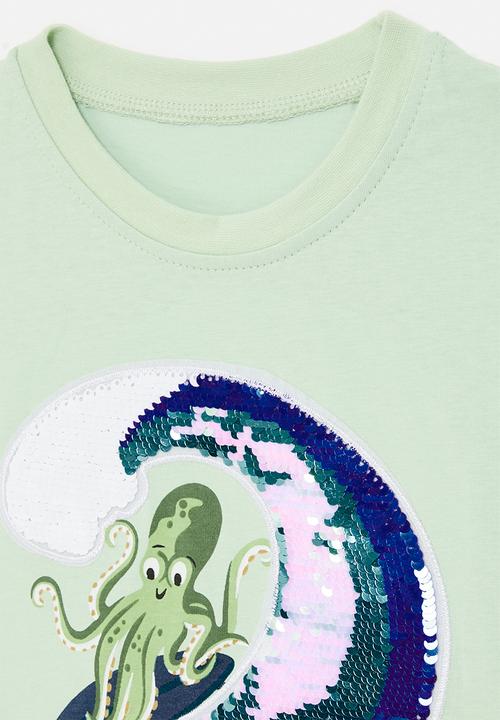 Pop Candy - Sequinned graphic tee - tea green/octopus