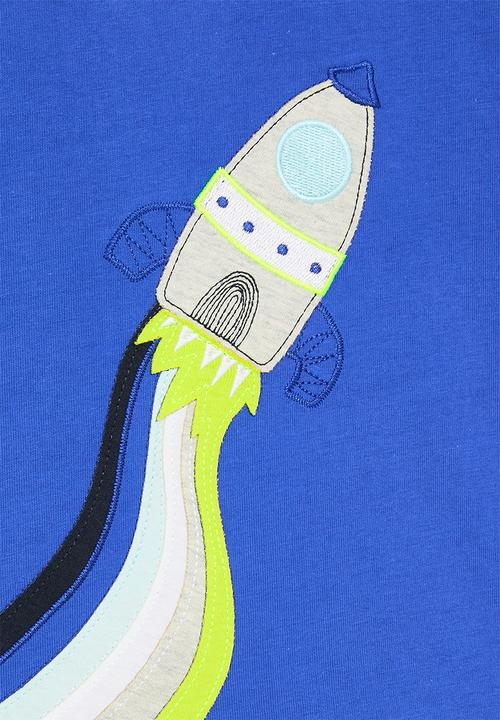 Pop Candy - Rocket patch graphic tee with embroidery detail - royal blue