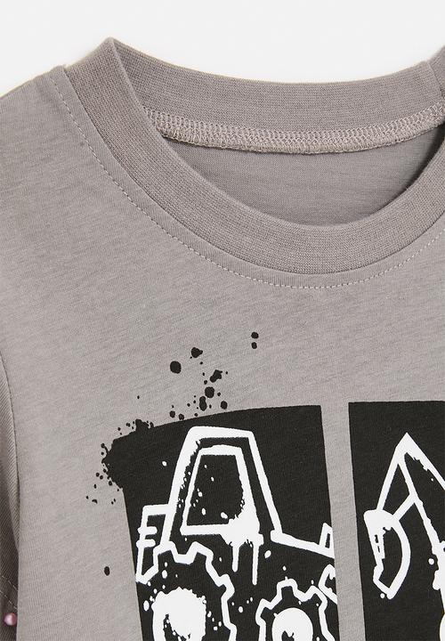 Pop Candy - Construction vehicle placement print tee - grey