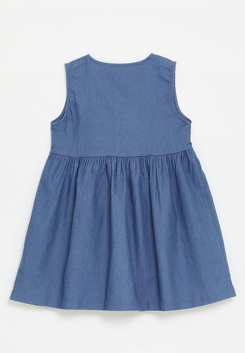 Pop Candy - Daisy stitched button down denim dress - blue
