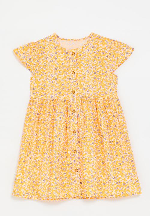 Pop Candy - Ditsy floral button down dress - light orange