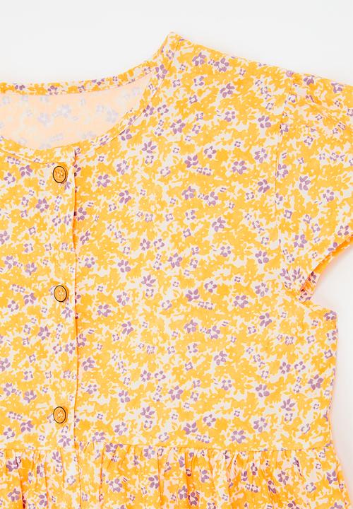 Pop Candy - Ditsy floral button down dress - light orange