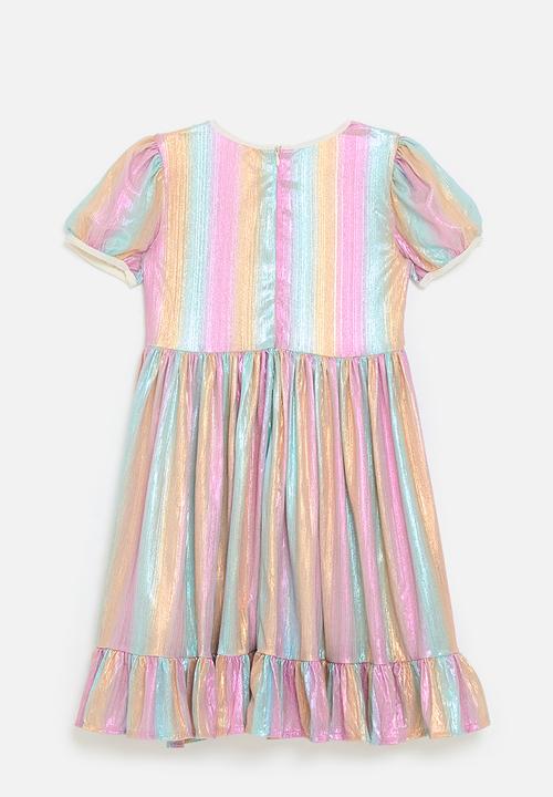 Pop Candy - Metallic skater dress with frilled hem - multicolour 
