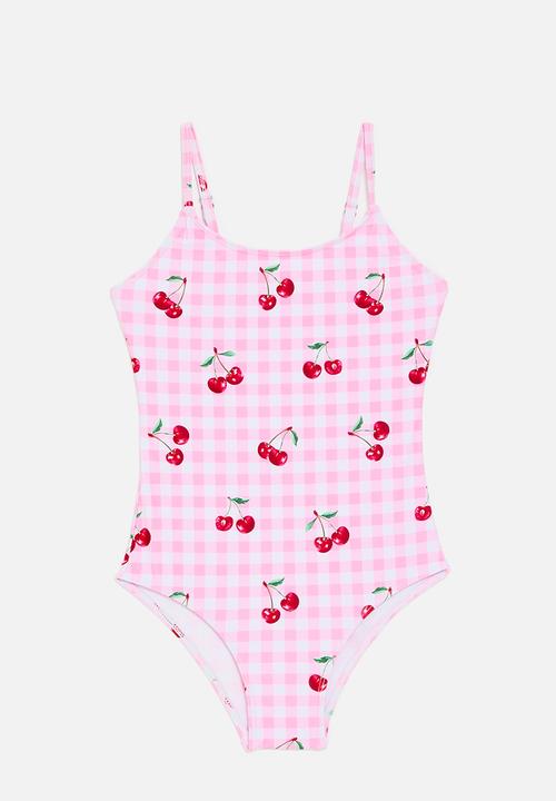Pop Candy - Cherry all-over-print swimsuit - pink gingham