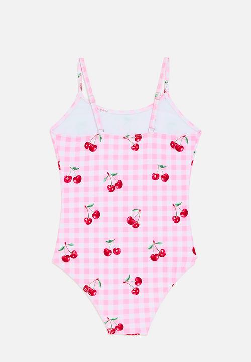 Pop Candy - Cherry all-over-print swimsuit - pink gingham