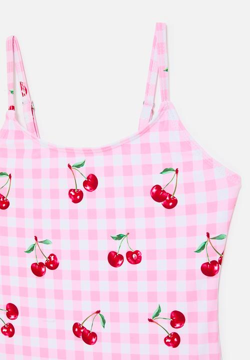 Pop Candy - Cherry all-over-print swimsuit - pink gingham
