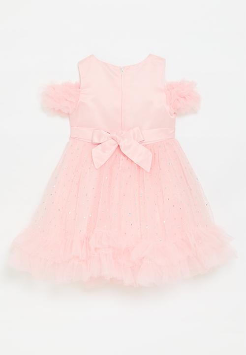 Pop Candy - Off the shoulder ruffle occasion dress - light pink peach