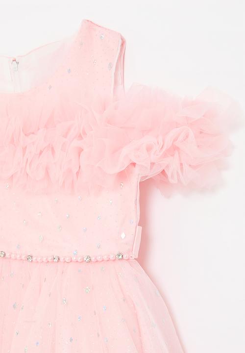 Pop Candy - Off the shoulder ruffle occasion dress - light pink peach