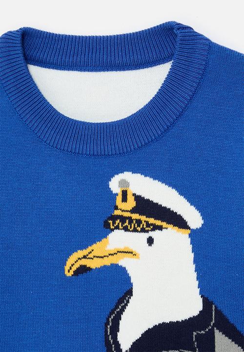 Pop Candy - Seagull captain graphic knit sweater - cobalt blue
