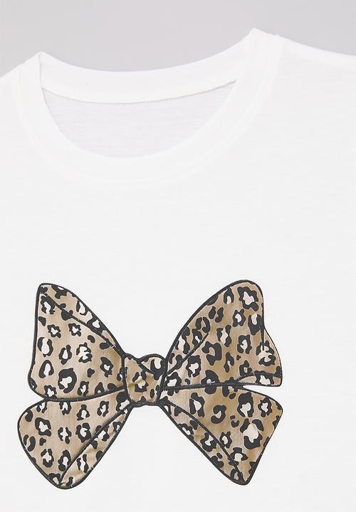 Pop Candy - Tee - white/leopard print bow