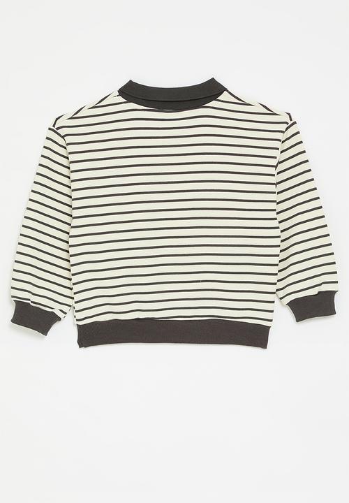 Pop Candy - Collared sweat top - grey stripe/black