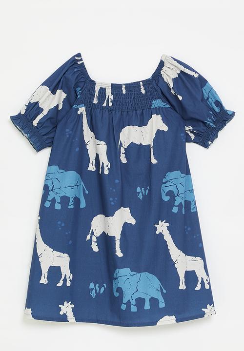Pop Candy - Animal all-over-print dress - dark blue/blue/white