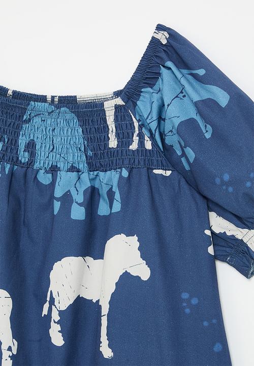 Pop Candy - Animal all-over-print dress - dark blue/blue/white