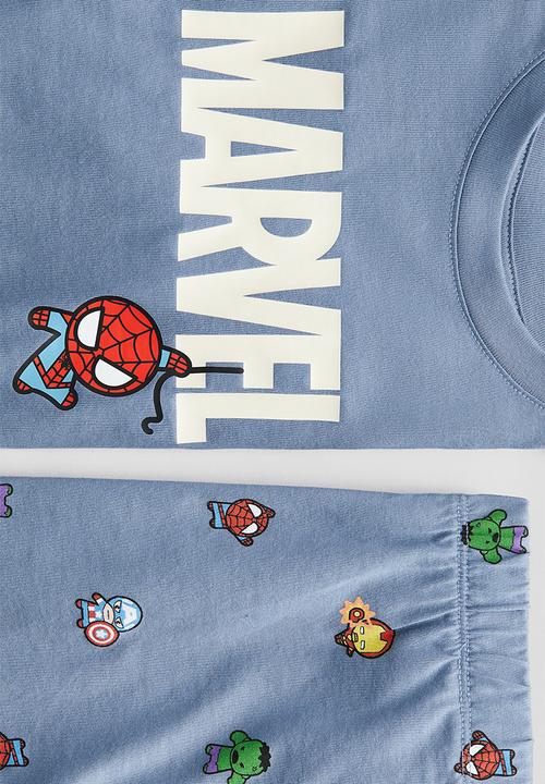 H&M - Printed cotton jersey pyjamas - light dusty blue marvel