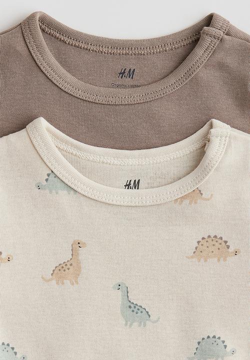 H&M - 2-Pack short-sleeved bodysuits - brown/dinosaurs