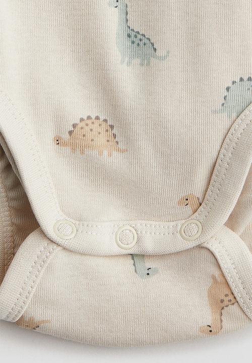 H&M - 2-Pack short-sleeved bodysuits - brown/dinosaurs