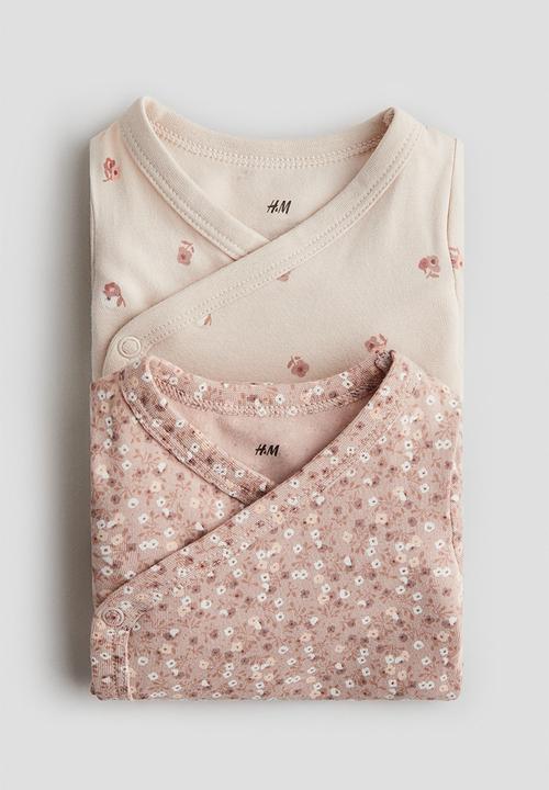 H&M - 2-Pack cotton wrapover bodysuits - dusty pink floral