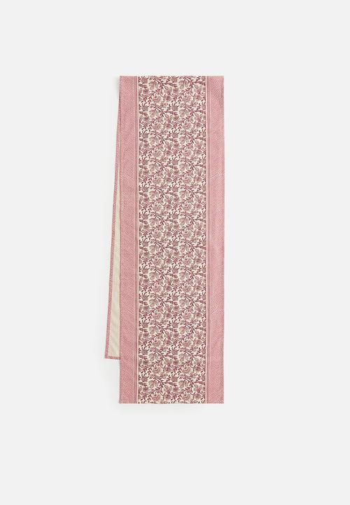 Extra-long patterned cotton-blend table runner - pink/floral