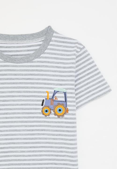 Pop Candy - Truck embroidered tee - grey stripes