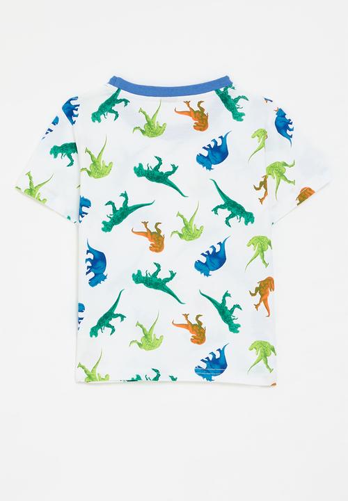 Pop Candy - T-rex all-over-print tee - white/blue
