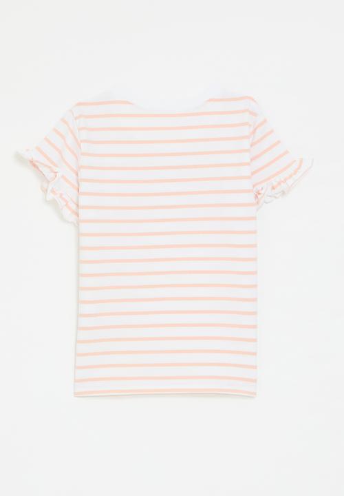 Pop Candy - Fabric rainbow applique tee - light orange stripe